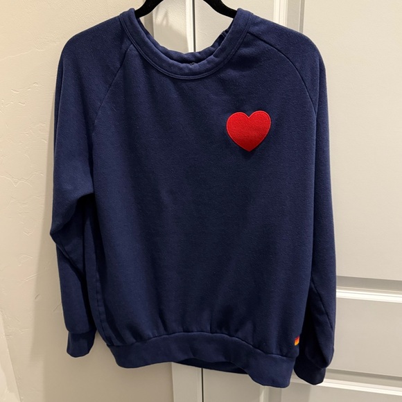 Aviator Nation Heart Embroidered Crew Sweatshirt Navy with Red Heart - Picture 4 of 12